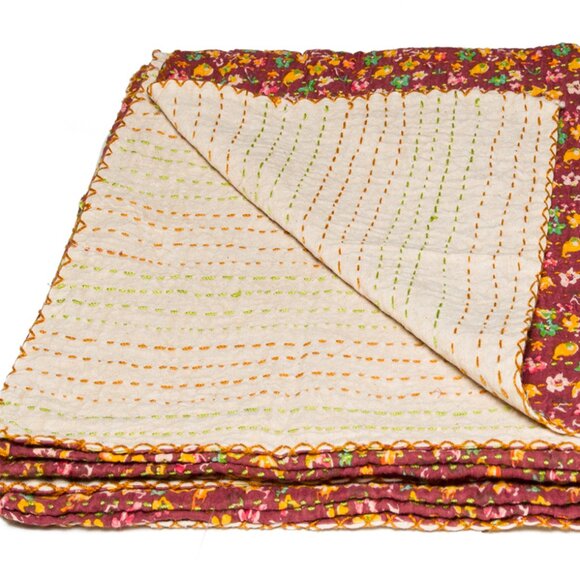 Taj Hotel Home Decor Kantha Cotton Throw | 1-Piece | Multicolor | 50"x70" - Picture 2 of 3